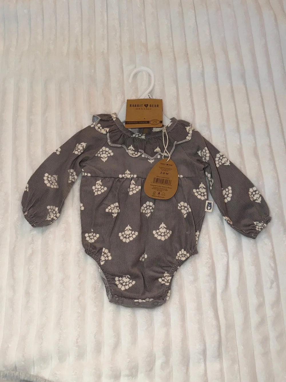 Rabbit & Bear Organic Gray Floral Long-Sleeve Baby One-Piece